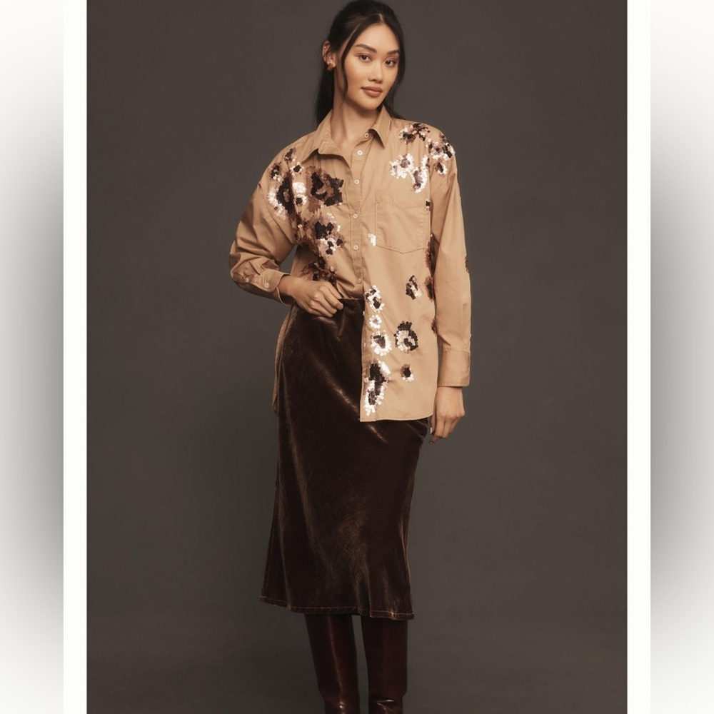 Anthropologie |The Bennet Buttondown Sequin Cheetah Print